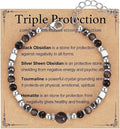 Evil Eye Fivefold Protection Bracelet | 5 Natural Crystals | Adjustable Wax Rope
