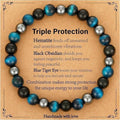 Triple Protection Bracelet | Black Obsidian Tiger Eye Hematite | 8mm Natural Stone | Spiritual Shield Gift