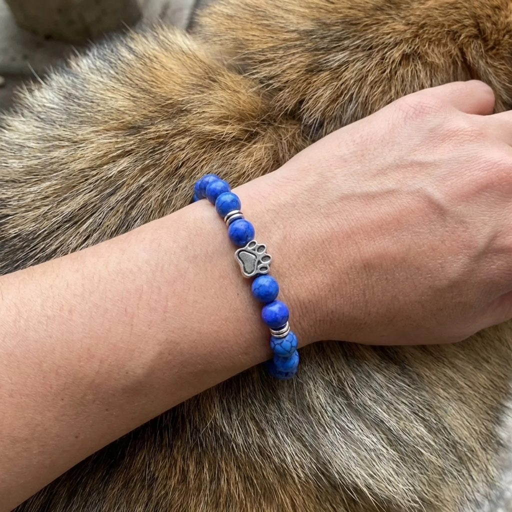 Abyss Blue Turquoise Bead Bracelet | Silver Paw Charm | Rescue Charity