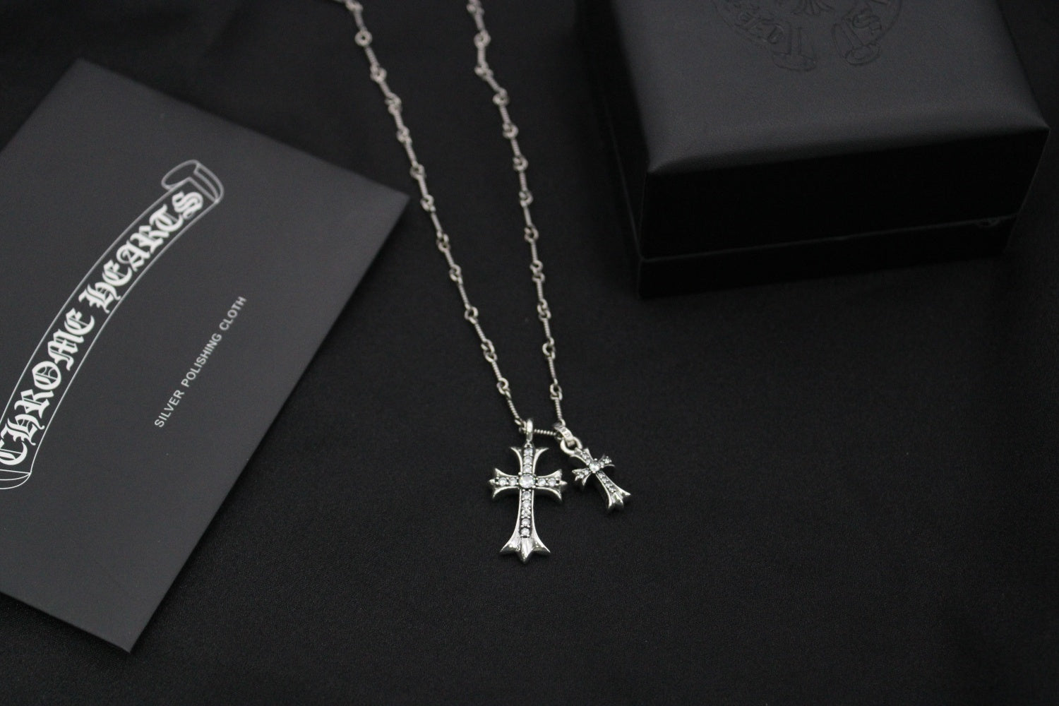 Double Cross Pendant Necklace in Antique Silver-Tone close-up detail