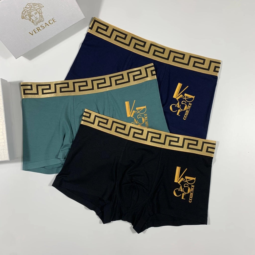 Versace Visible Branded Waistband Or Emblem Details Men's Boxer Briefs - 3-Piece Box