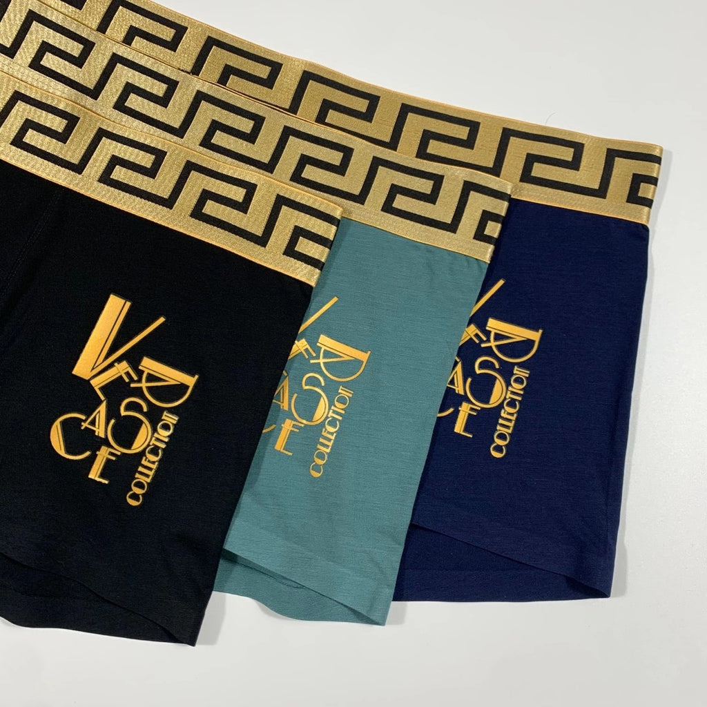 Versace Greek-Key Waistbands And Gold-Tone Lettering Men's Boxer Briefs - 3-Piece Box