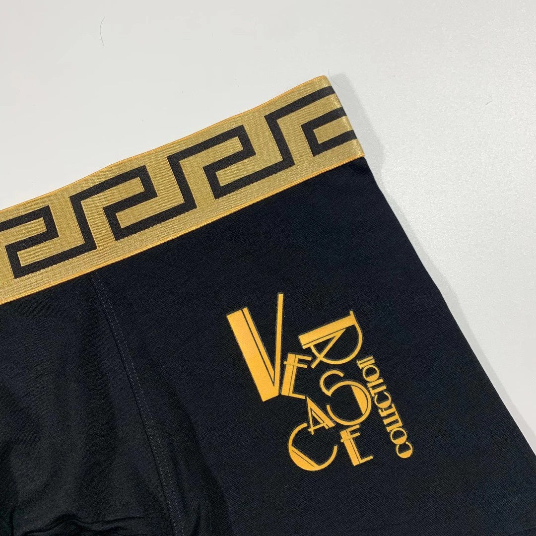 Versace Greek-Key Waistbands And Gold-Tone Lettering Men's Boxer Briefs - 3-Piece Box