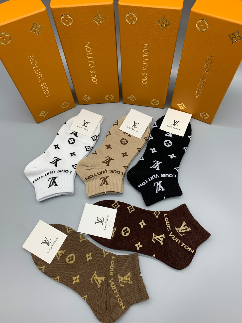 Louis Vuitton All-Over Initial Motifs Ankle Socks - 5-Pair Set