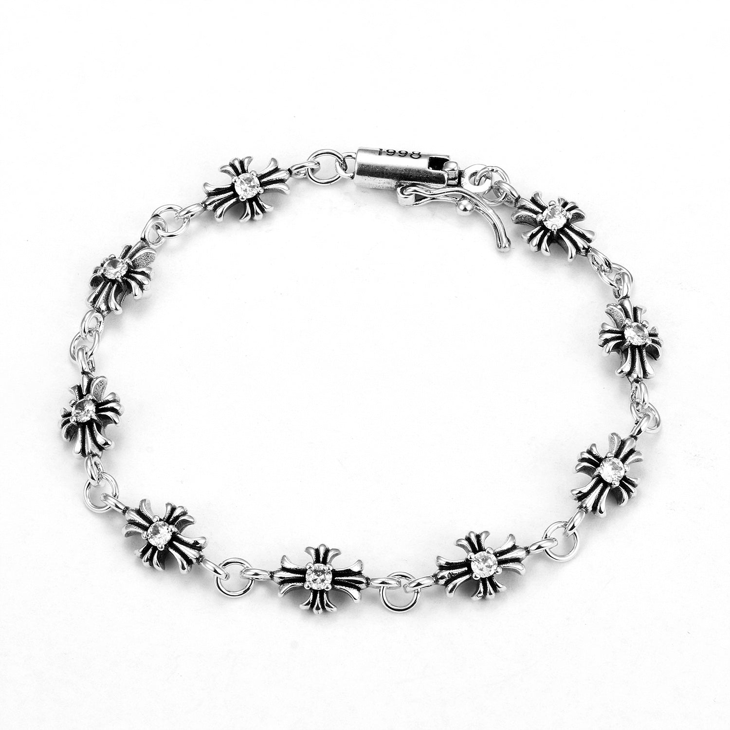 Gothic Emblem Statement Bracelet in Metal-Tone – Clear Crystal Detail – Design 02 detail view