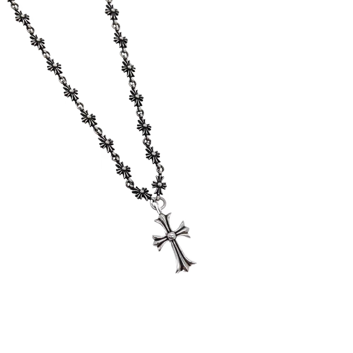 Cross Pendant Necklace in Antique Silver-Tone – Design 16 front product view