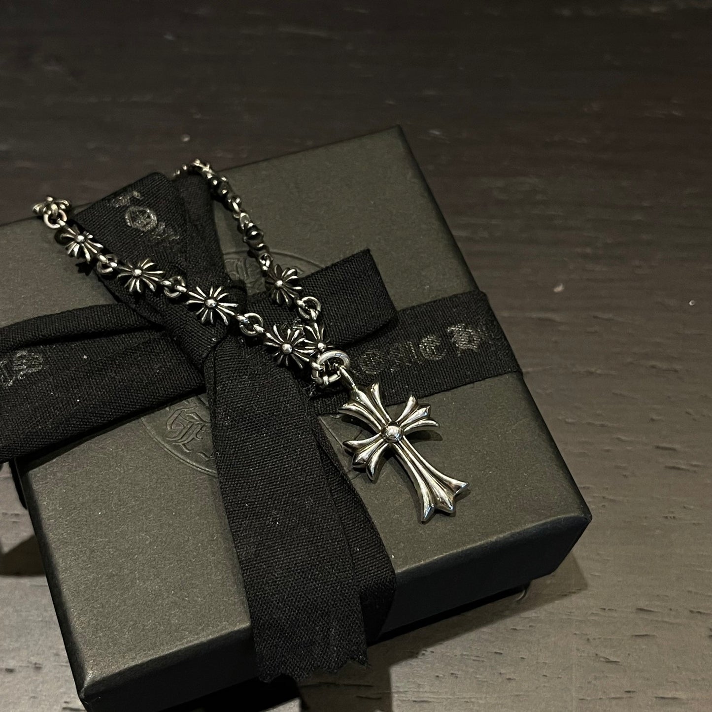 Cross Pendant Necklace in Antique Silver-Tone – Design 16 detail view