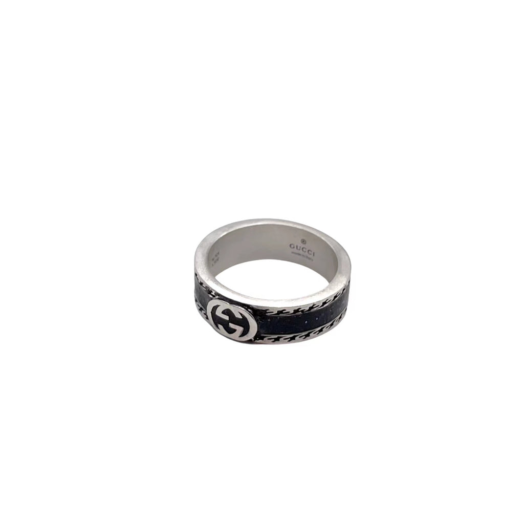 Double-G Emblem Statement Ring in Polished Metal-Tone – Vintage Detail front product view