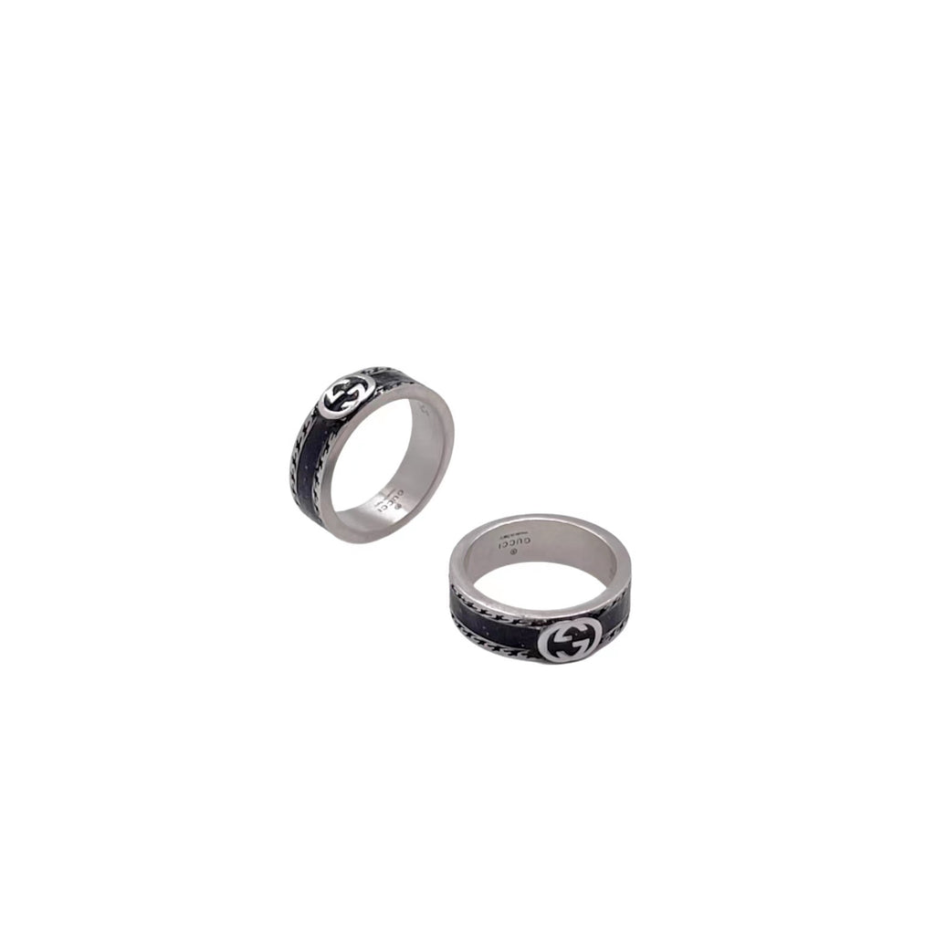 Double-G Emblem Statement Ring in Polished Metal-Tone – Vintage Detail detail view