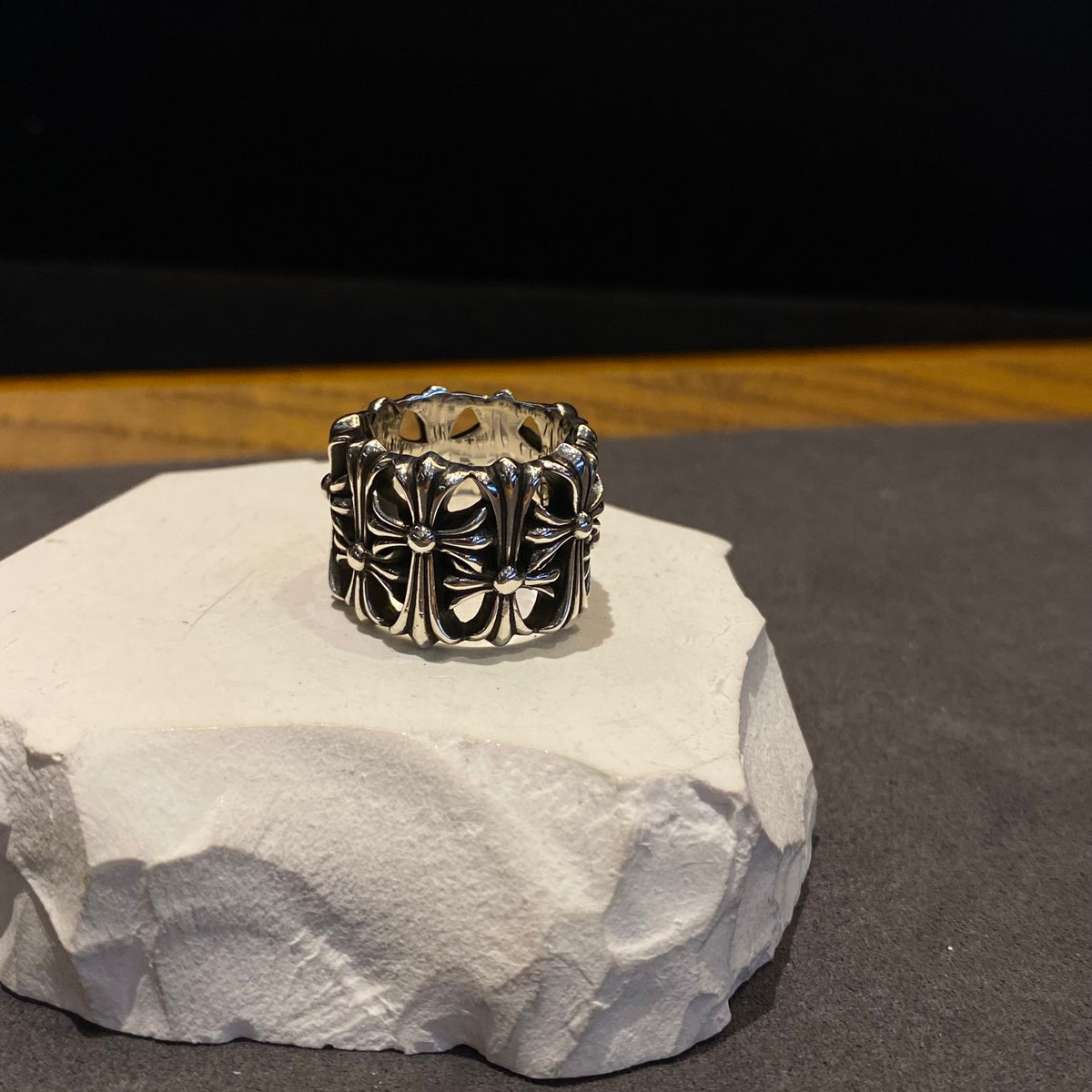 Gothic Cross Statement Ring in Antique Silver-Tone side detail