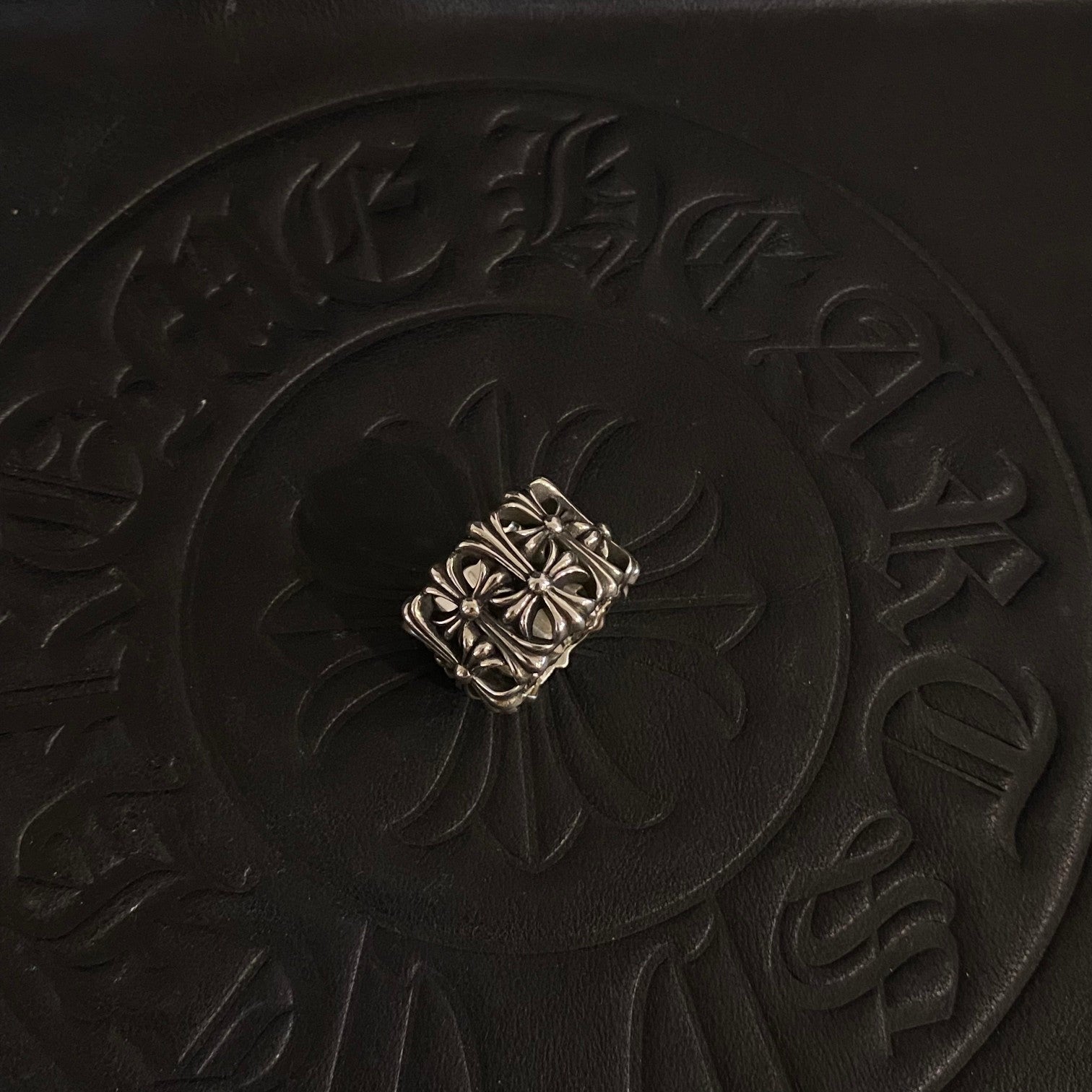 Gothic Cross Statement Ring in Antique Silver-Tone close-up detail