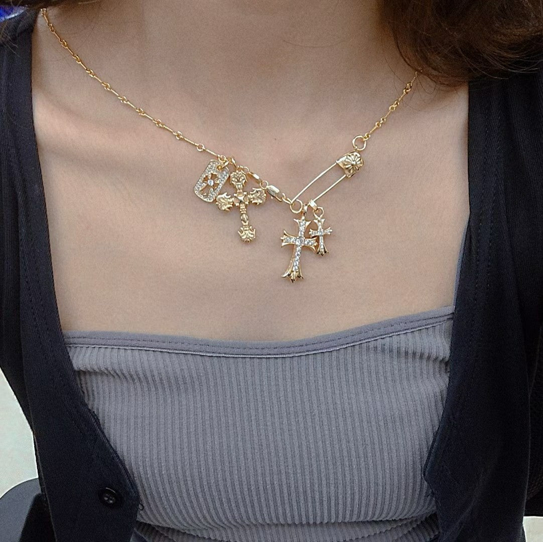 Cross Brooch in Metal-Tone side detail