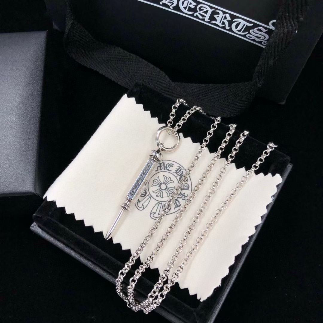 Gothic Emblem Pendant Necklace in Antique Silver-Tone – Design 16 front product view
