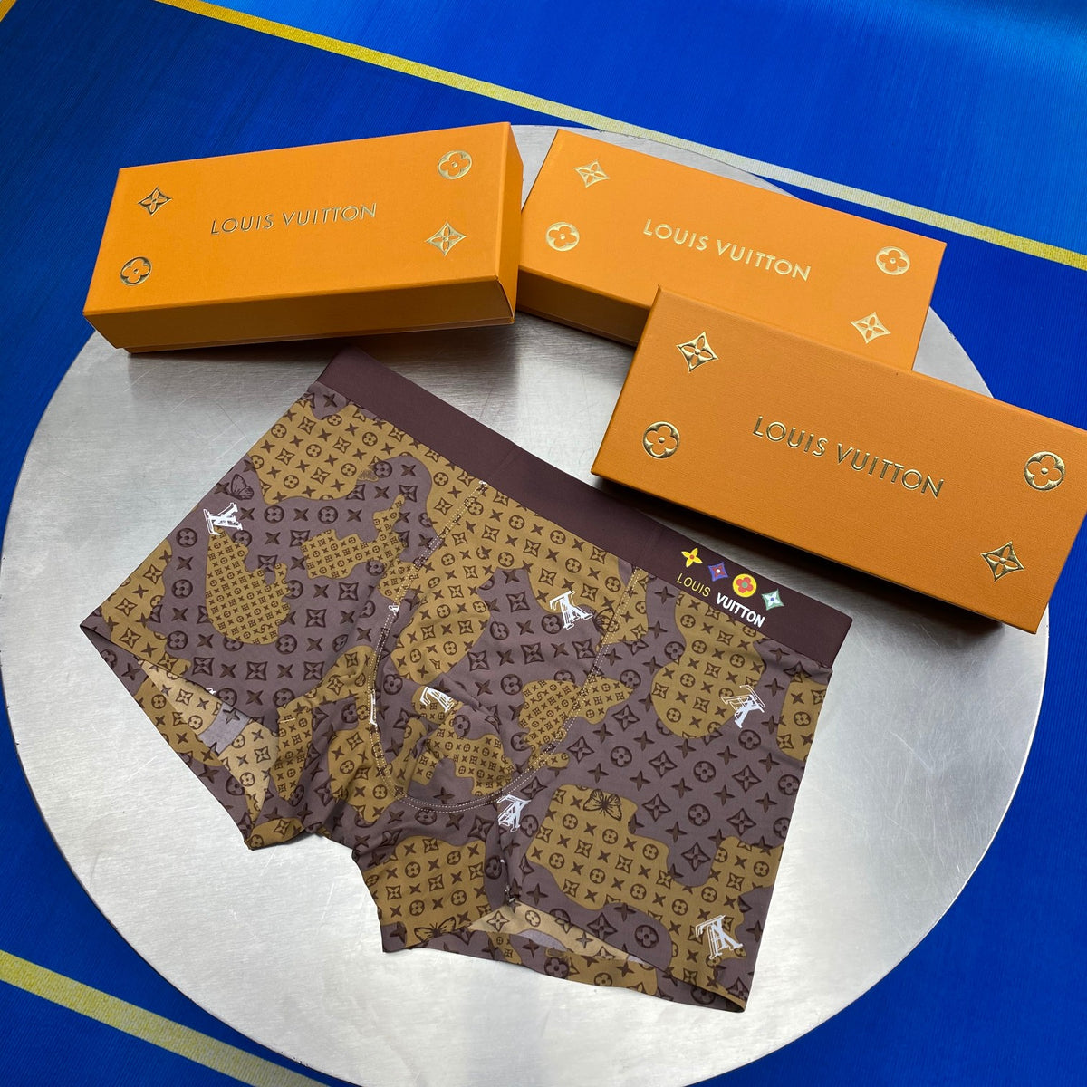 Louis Vuitton Blue Printed Boxer Briefs 3-Piece Box Collection