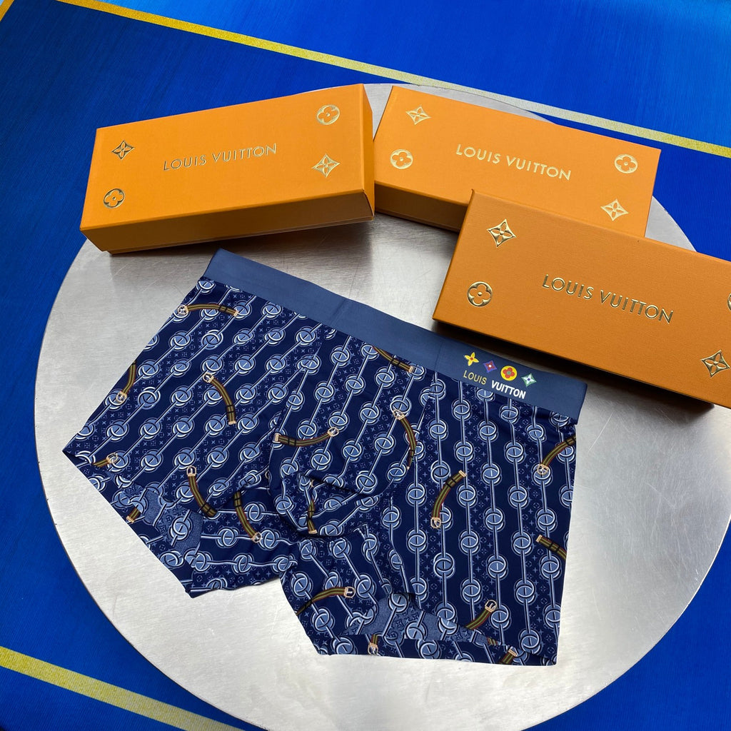 Louis Vuitton Silk blend Repeating Monogram-Style Motifs Men's Boxer Briefs - 3-Piece Box