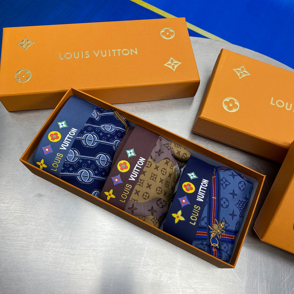Louis Vuitton Blue Printed Boxer Briefs 3-Piece Box Collection