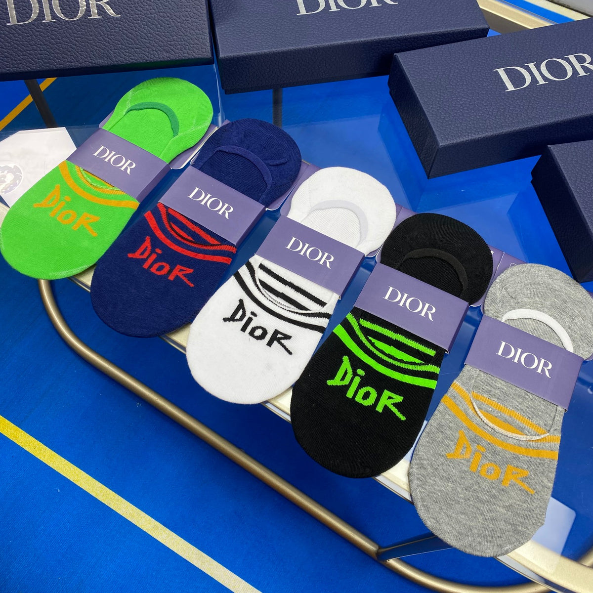 Dior Cotton Visible Colour, Cuff And Emblem Details No-Show Socks - 5-Pair Set