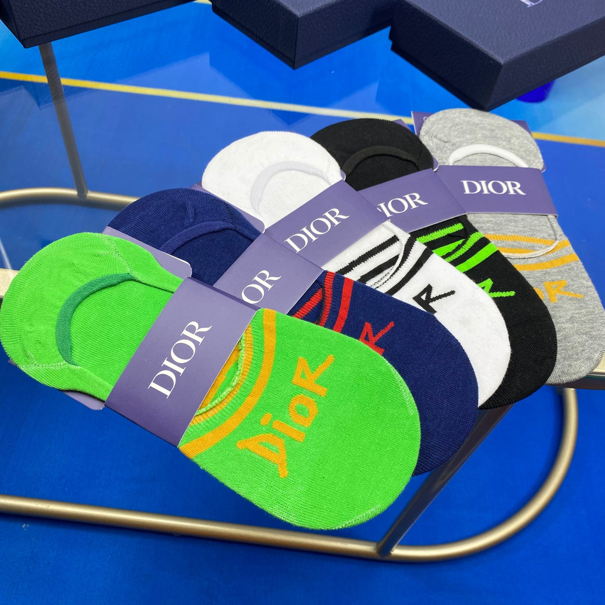 Dior Cotton Visible Colour, Cuff And Emblem Details No-Show Socks - 5-Pair Set