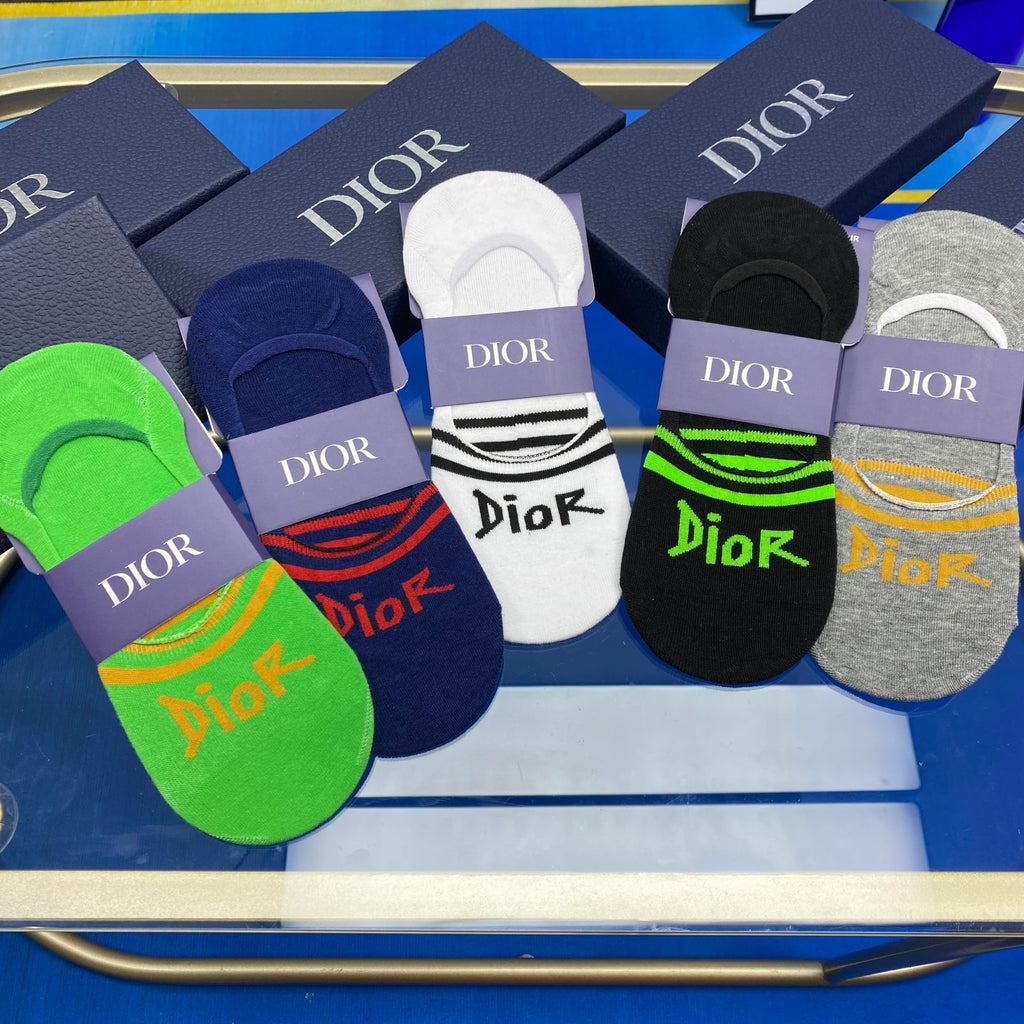 Dior Cotton Visible Colour, Cuff And Emblem Details No-Show Socks - 5-Pair Set