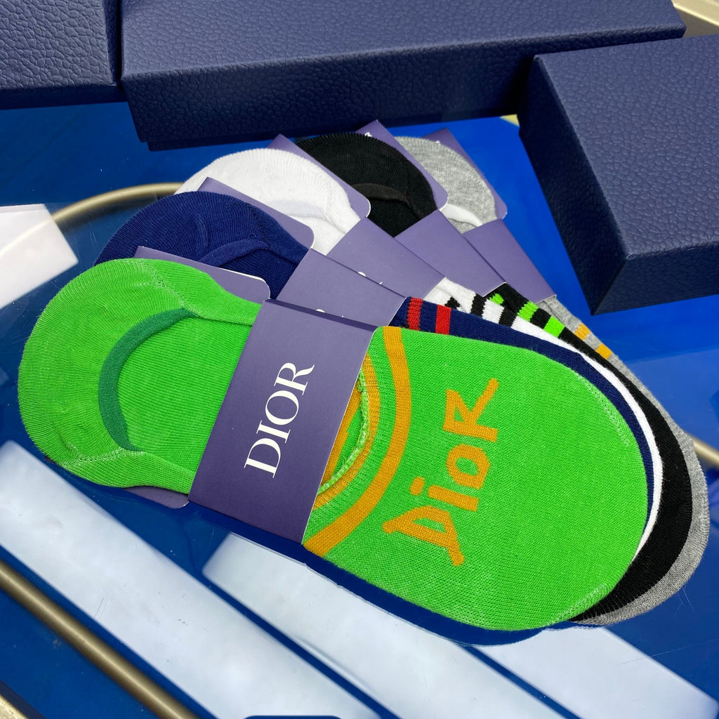 Dior Cotton Visible Colour, Cuff And Emblem Details No-Show Socks - 5-Pair Set