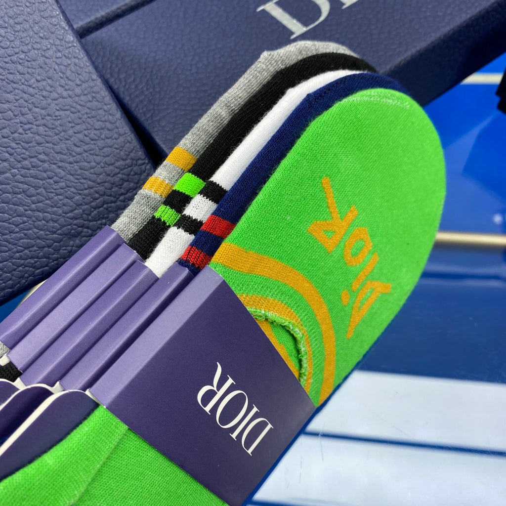 Dior Cotton Visible Colour, Cuff And Emblem Details No-Show Socks - 5-Pair Set