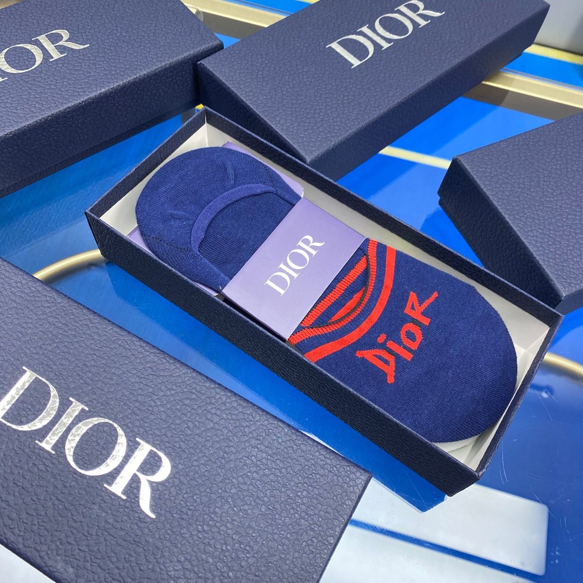 Dior Cotton Visible Colour, Cuff And Emblem Details No-Show Socks - 5-Pair Set