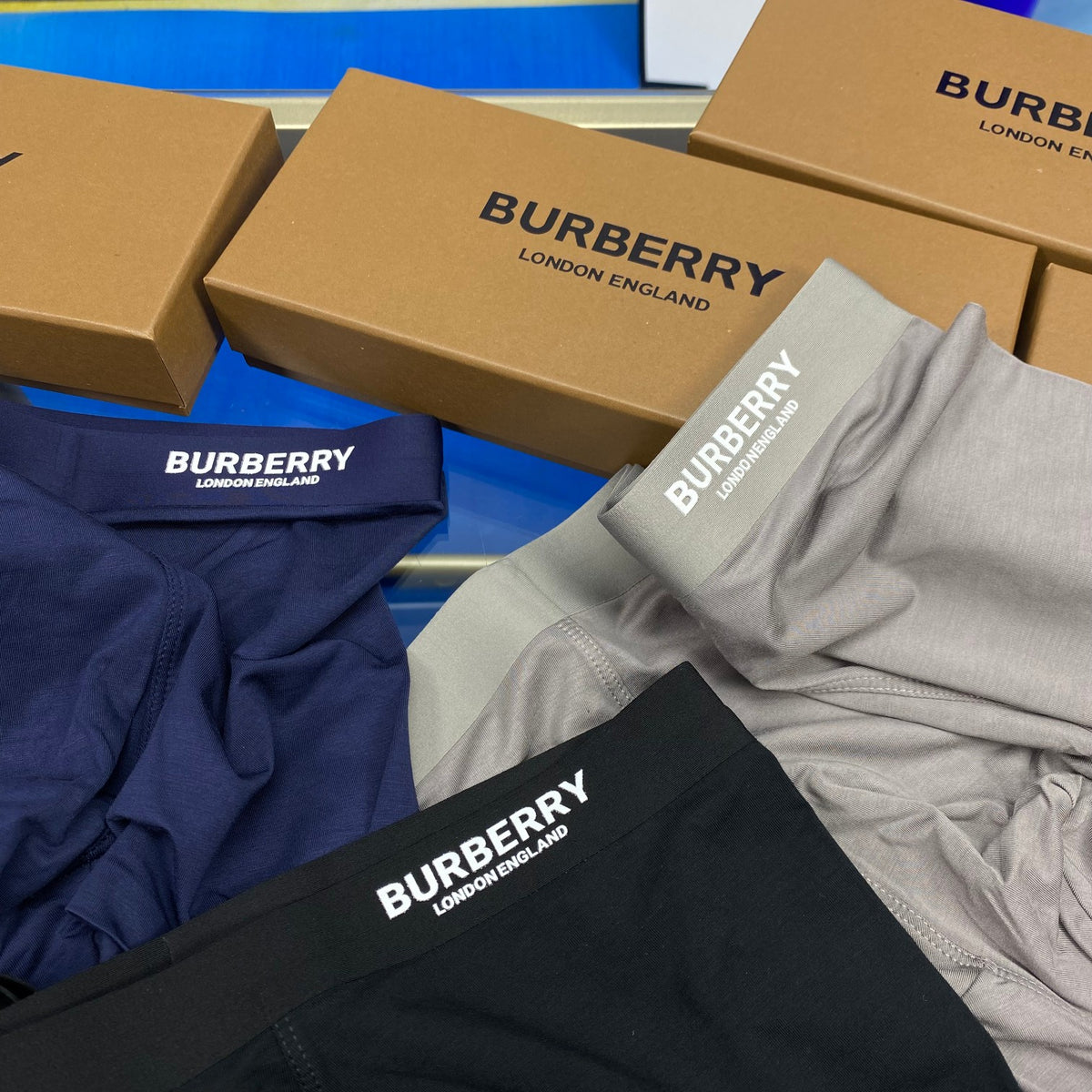 Burberry Cotton Visible Branded Waistband Or Emblem Details Men's Boxer Briefs - 3-Piece Box