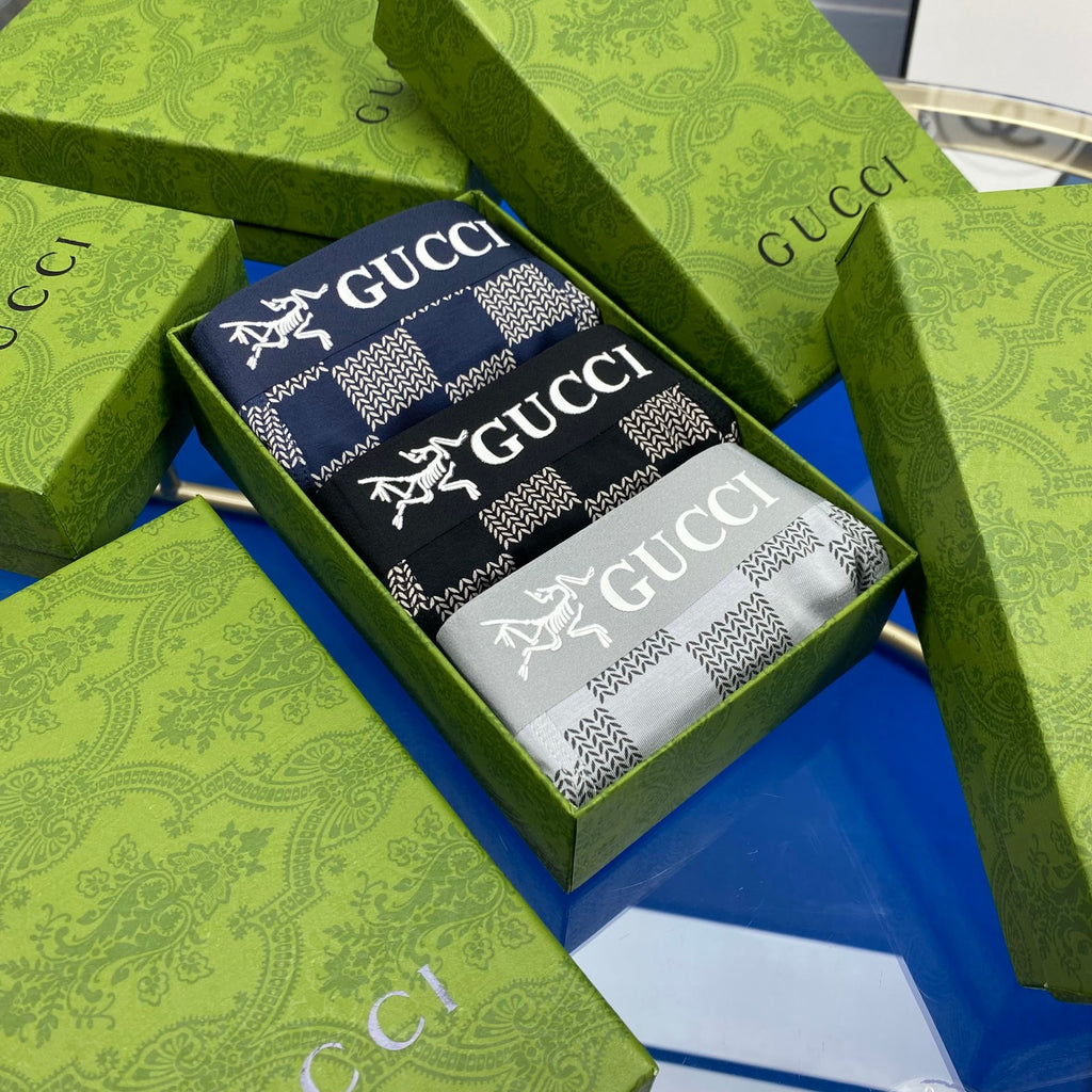 Gucci Modal Checkerboard Patterns And Bold Waistbands Men's Boxer Briefs - 3-Piece Box