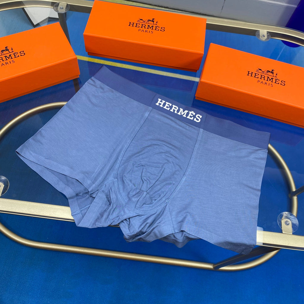 Hermes Modal Broad Contrast Wordmark Waistbands Men's Boxer Briefs - 3-Piece Box