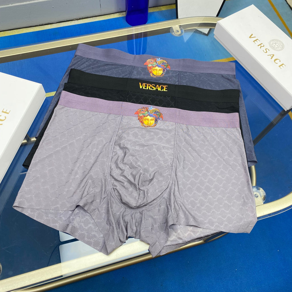 Versace Crest Graphics And Subtle Tonal Patterns Men's Boxer Briefs - 3-Piece Box