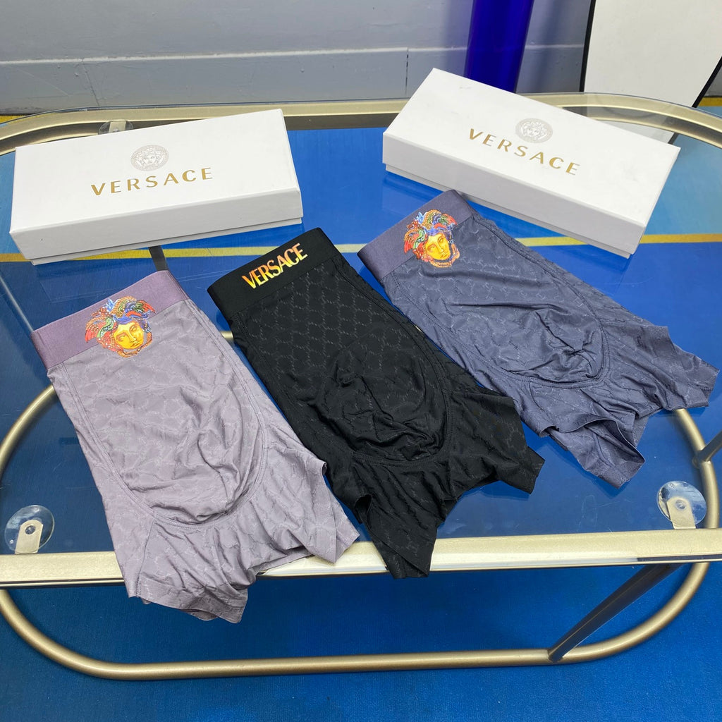 Versace Crest Graphics And Subtle Tonal Patterns Men's Boxer Briefs - 3-Piece Box