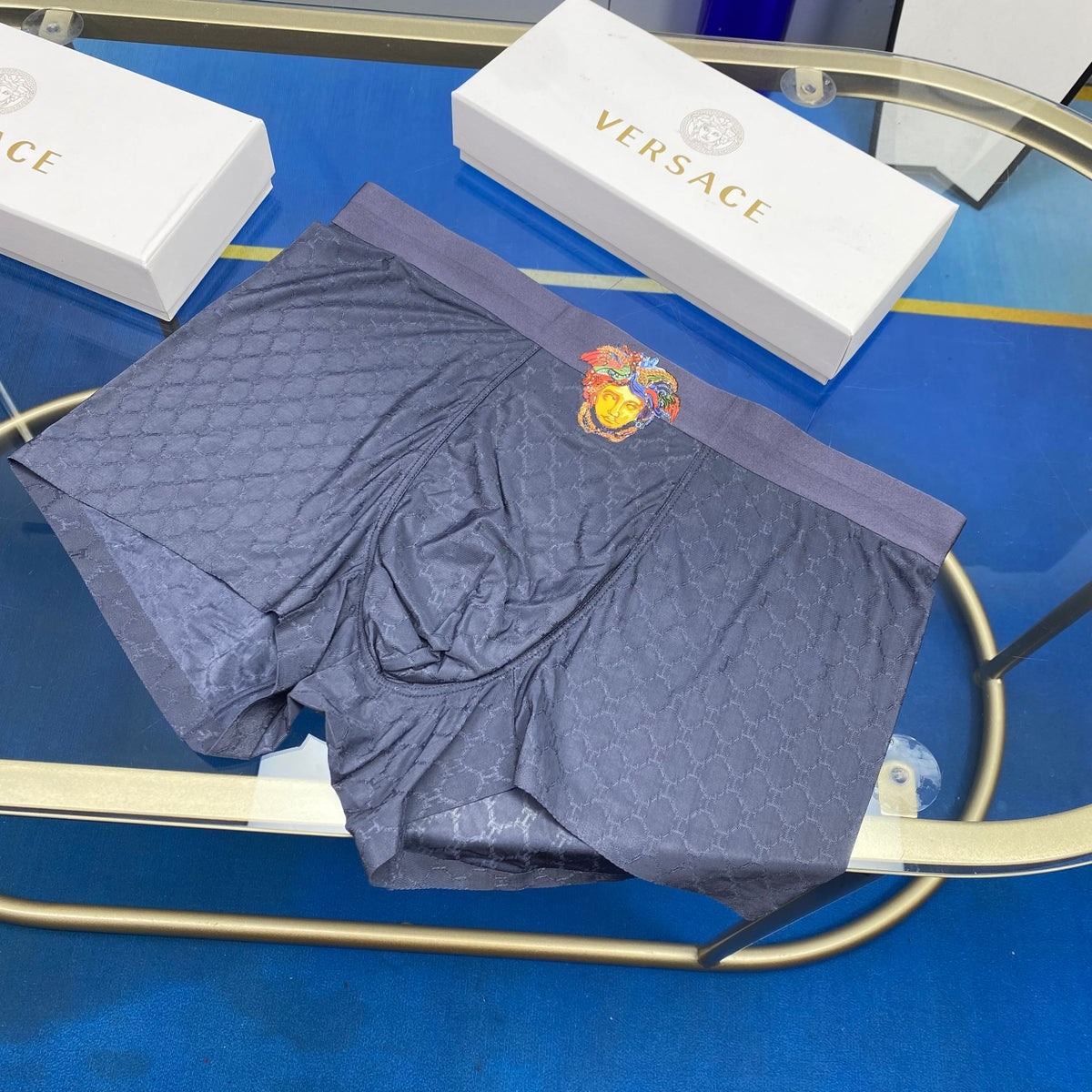 Versace Crest Graphics And Subtle Tonal Patterns Men's Boxer Briefs - 3-Piece Box