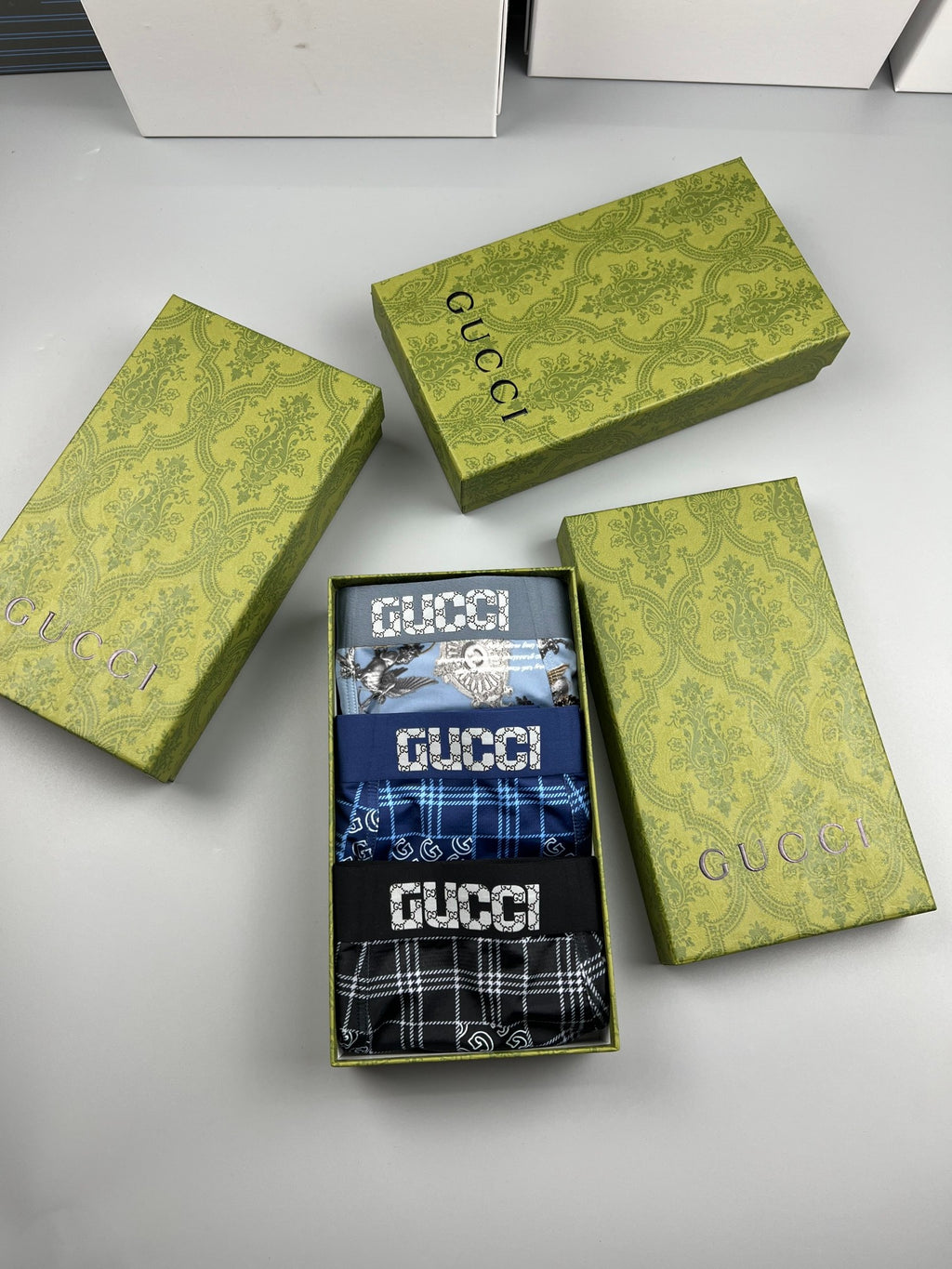 Gucci All-Over Geometric Patterns Men's Boxer Briefs - 3-Piece Box