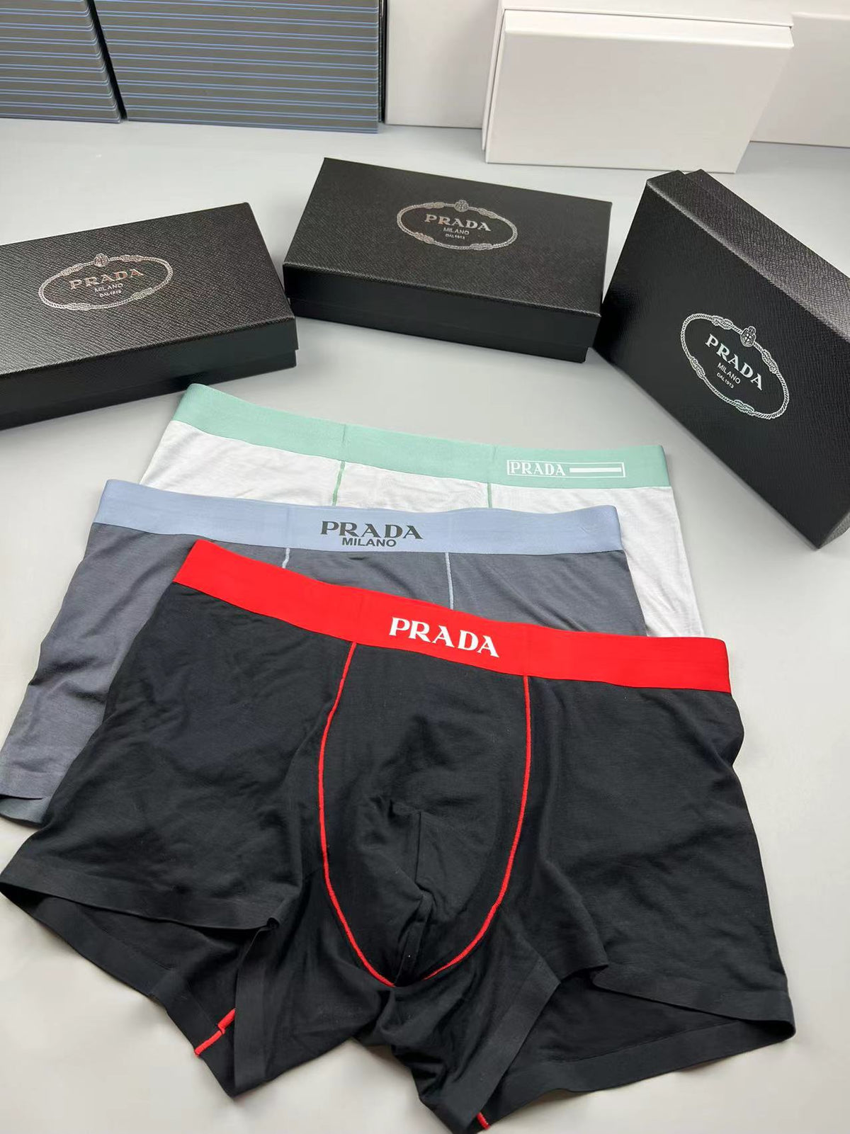 Prada Small Triangle Details Men's Boxer Briefs - 3-Piece Box