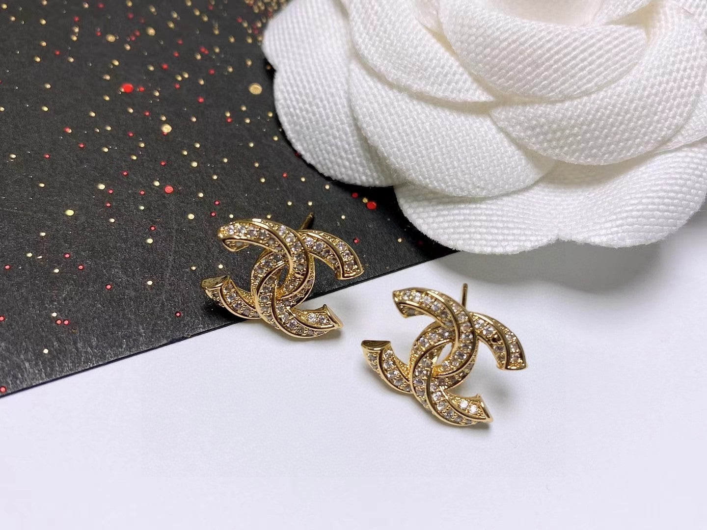 Signature Emblem Stud Earrings in Polished Metal-Tone – Design 002 detail view