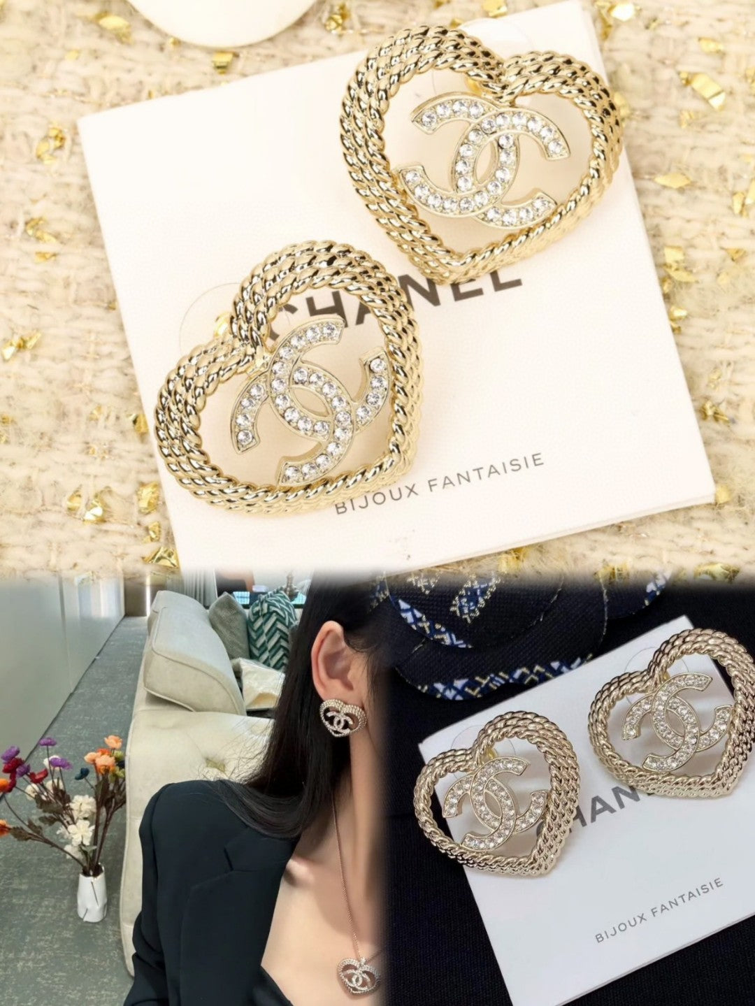 Letter Stud Earrings in Polished Metal-Tone – Design 004 front product view
