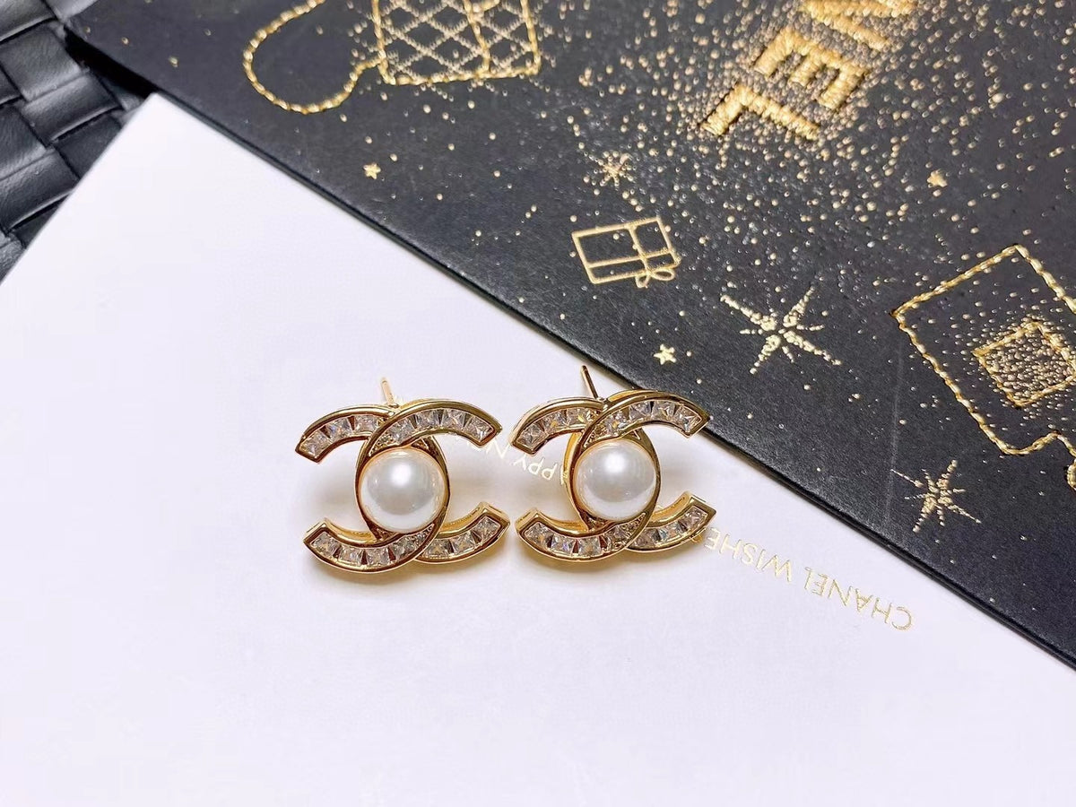 Letter Stud Earrings in Polished Metal-Tone – Design 002 styled product view