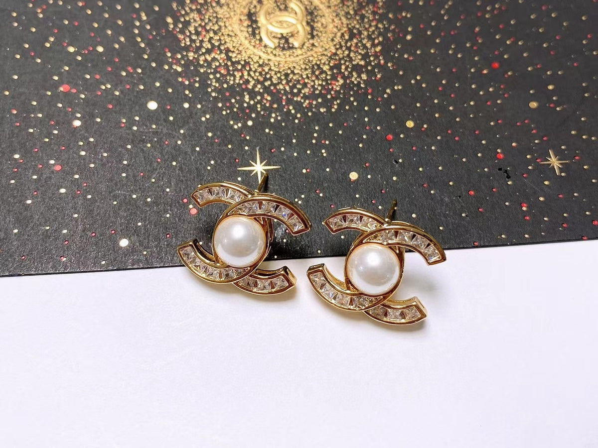 Letter Stud Earrings in Polished Metal-Tone – Design 002 detail view