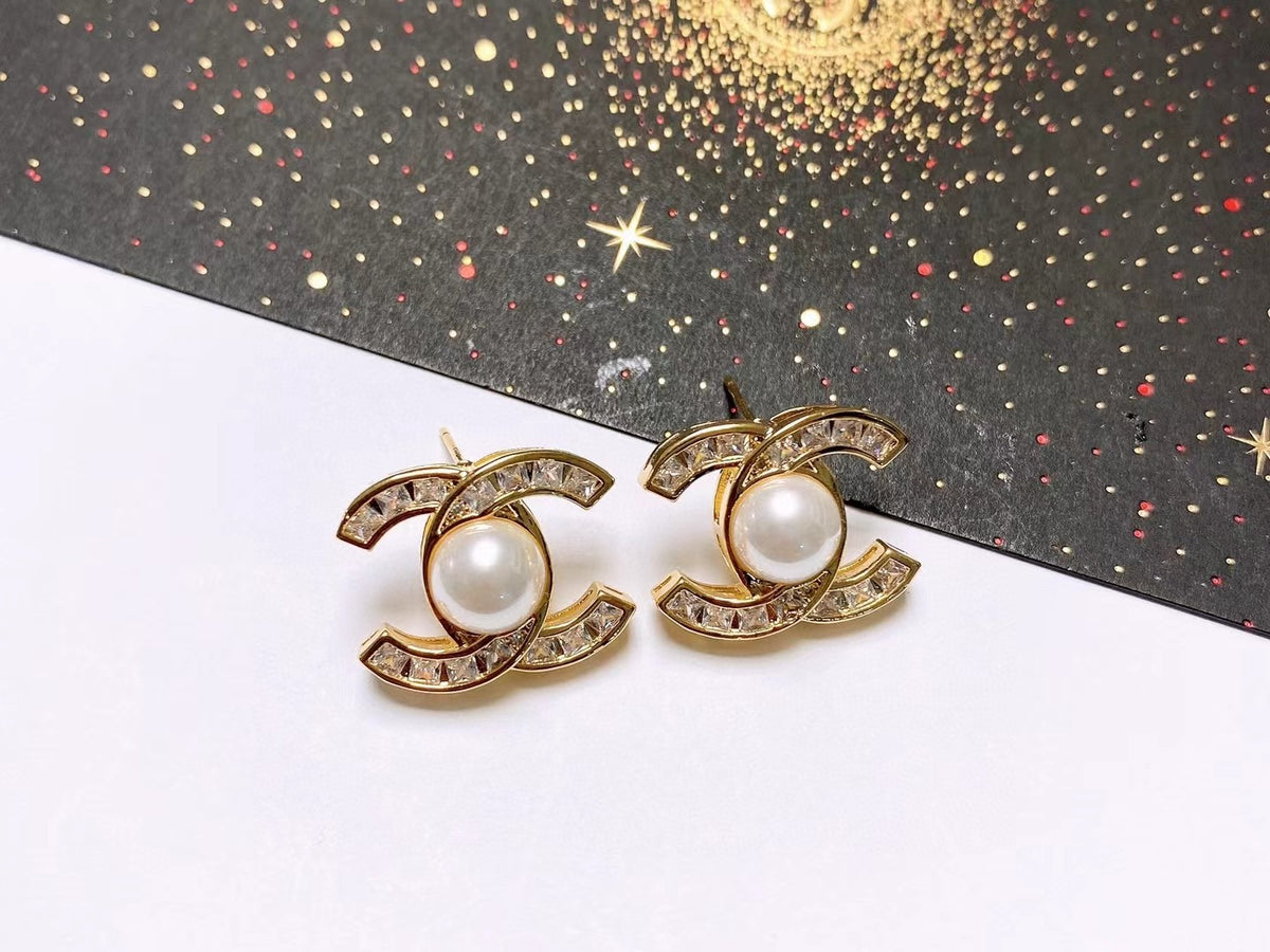 Letter Stud Earrings in Polished Metal-Tone – Design 002 close-up detail