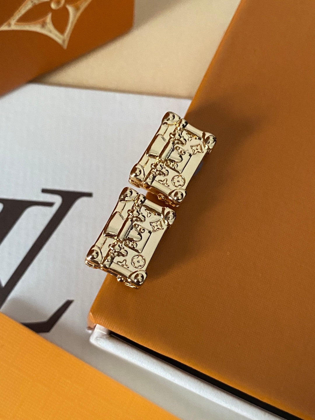 Geometric Emblem Stud Earrings in Gold-Tone – Design 042 main product view