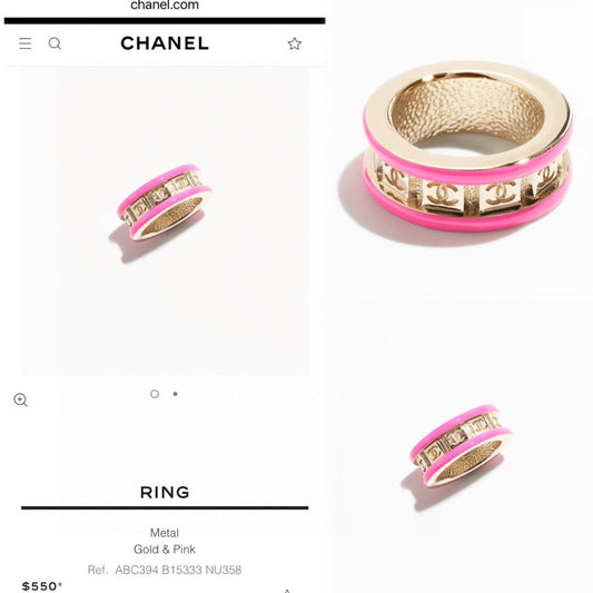 Double-C Emblem Statement Ring in Polished Metal-Tone – White Detail – Design 004 main product view