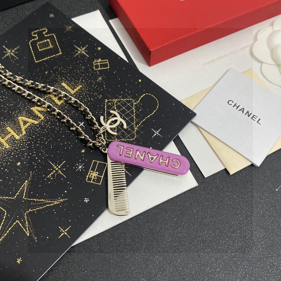 Double-C Emblem Pendant Necklace in Gold-Tone – Design 024 styled product view