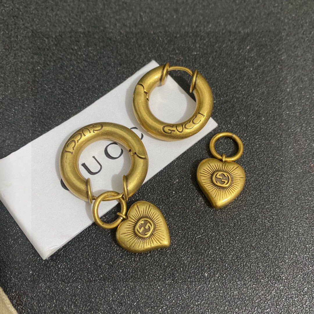 Letter Emblem Stud Earrings in Gold-Tone side detail