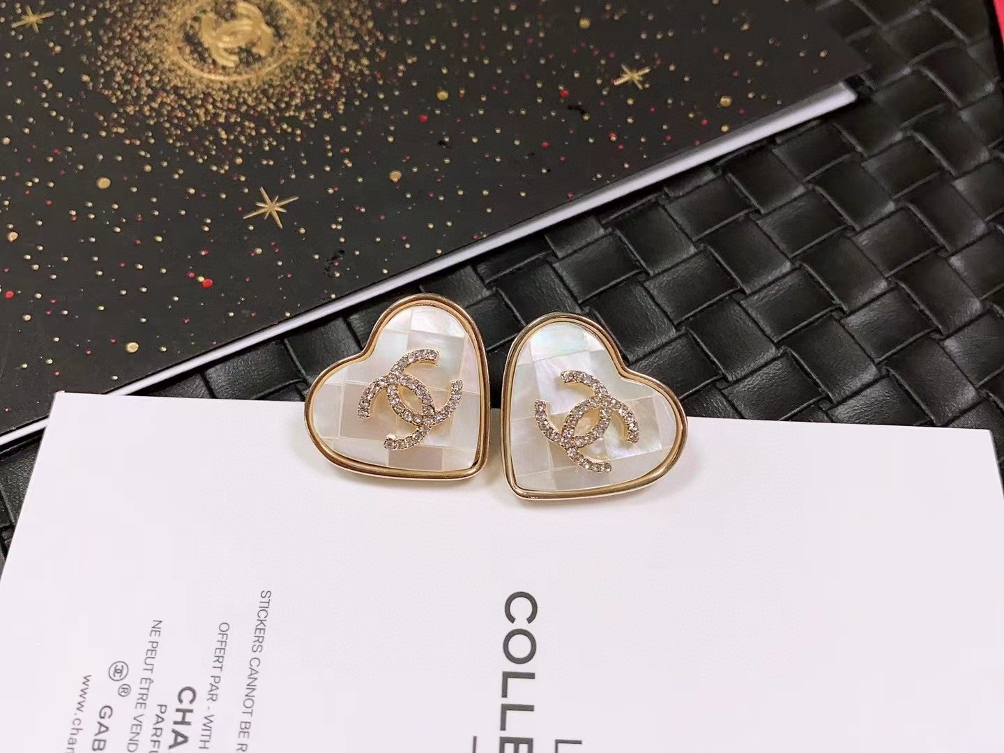 Double-C Emblem Stud Earrings in Polished Metal-Tone – Design 467 front product view