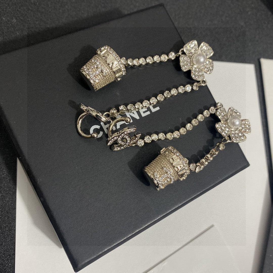 Double-C Emblem Crystal-Accent Stud Earrings – Design 063 detail view