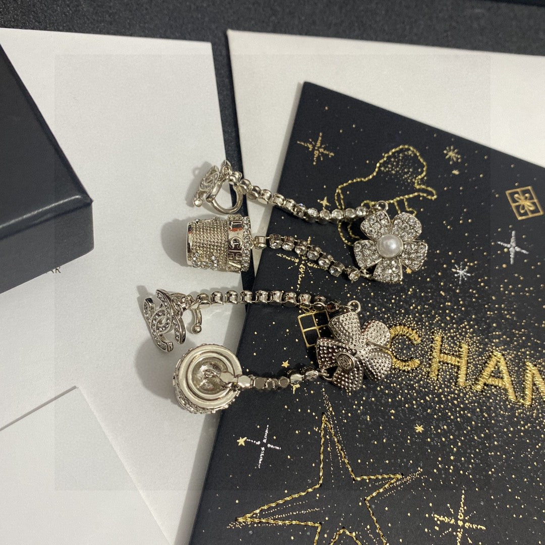 Double-C Emblem Crystal-Accent Stud Earrings – Design 063 front product view