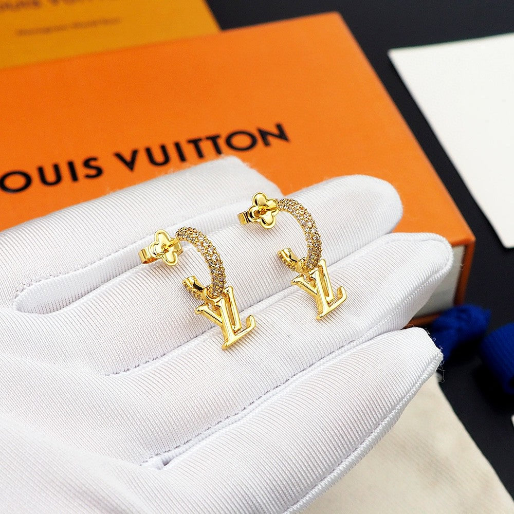 Letter Emblem Statement Earrings in Polished Metal-Tone side detail