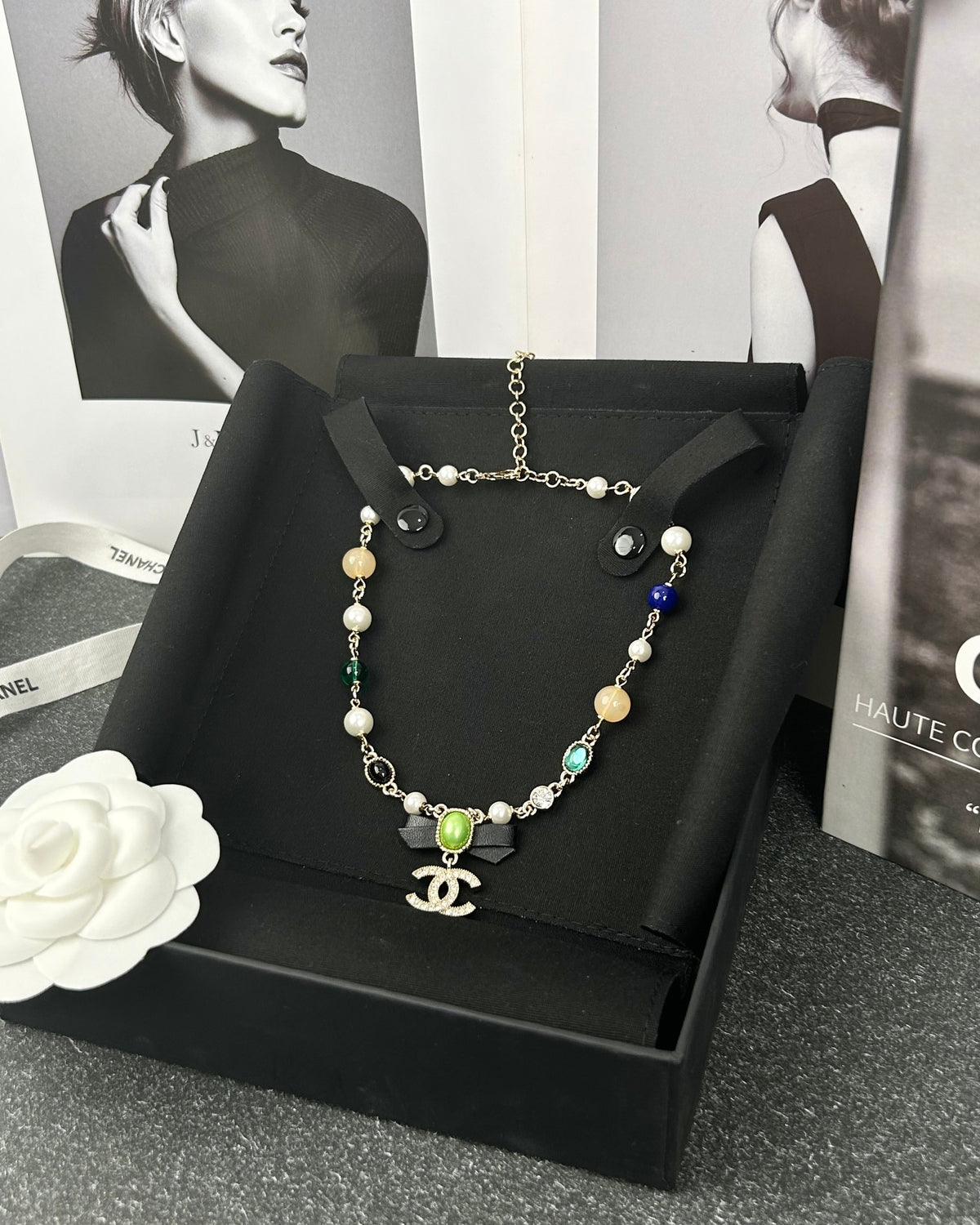 Bow Pearl-Detail Pendant Necklace – Pearl Detail – Design 006 front product view