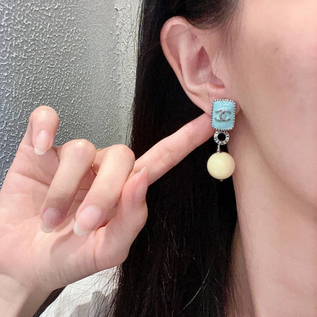 Double-C Emblem Pearl-Detail Statement Earrings – Pearl Detail – Design 030 front product view
