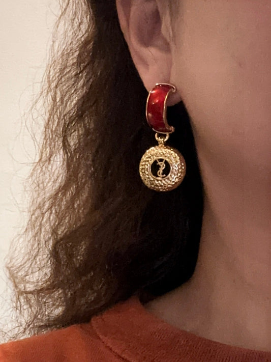Letter Emblem Statement Earrings in Polished Metal-Tone main product view